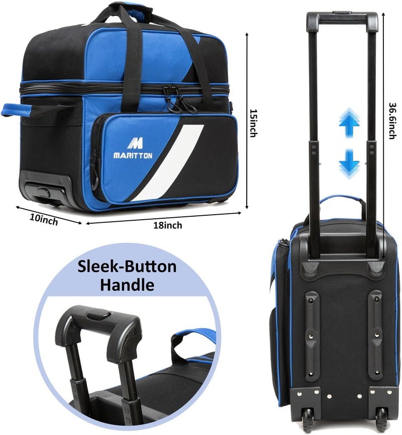 MARITTON Bowling Bag with Wheels Double Roller 2 Ball Bowling Separate Shoe Compartment and Oversized Accessory Pocket, 36.6" Extendable Handle. - Image 4